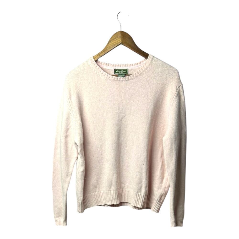 Eddie Bauer Women’s Sweater XXL Pink Cotton Blend Pullover Crewneck Button Cuffs